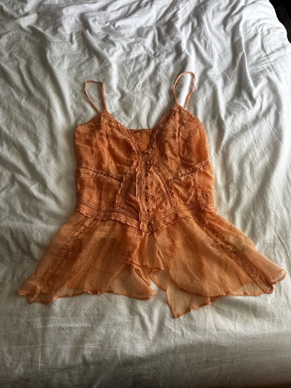 Free People Sheer Orange Lace-Trim Slip Cami